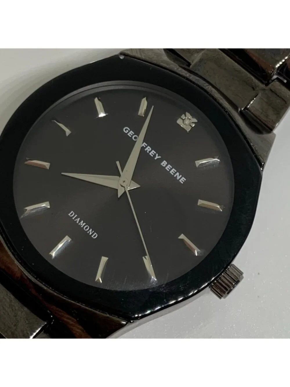 Geoffrey Beene Diamond men’s watch black tone 42mm quartz up to 7.5” running